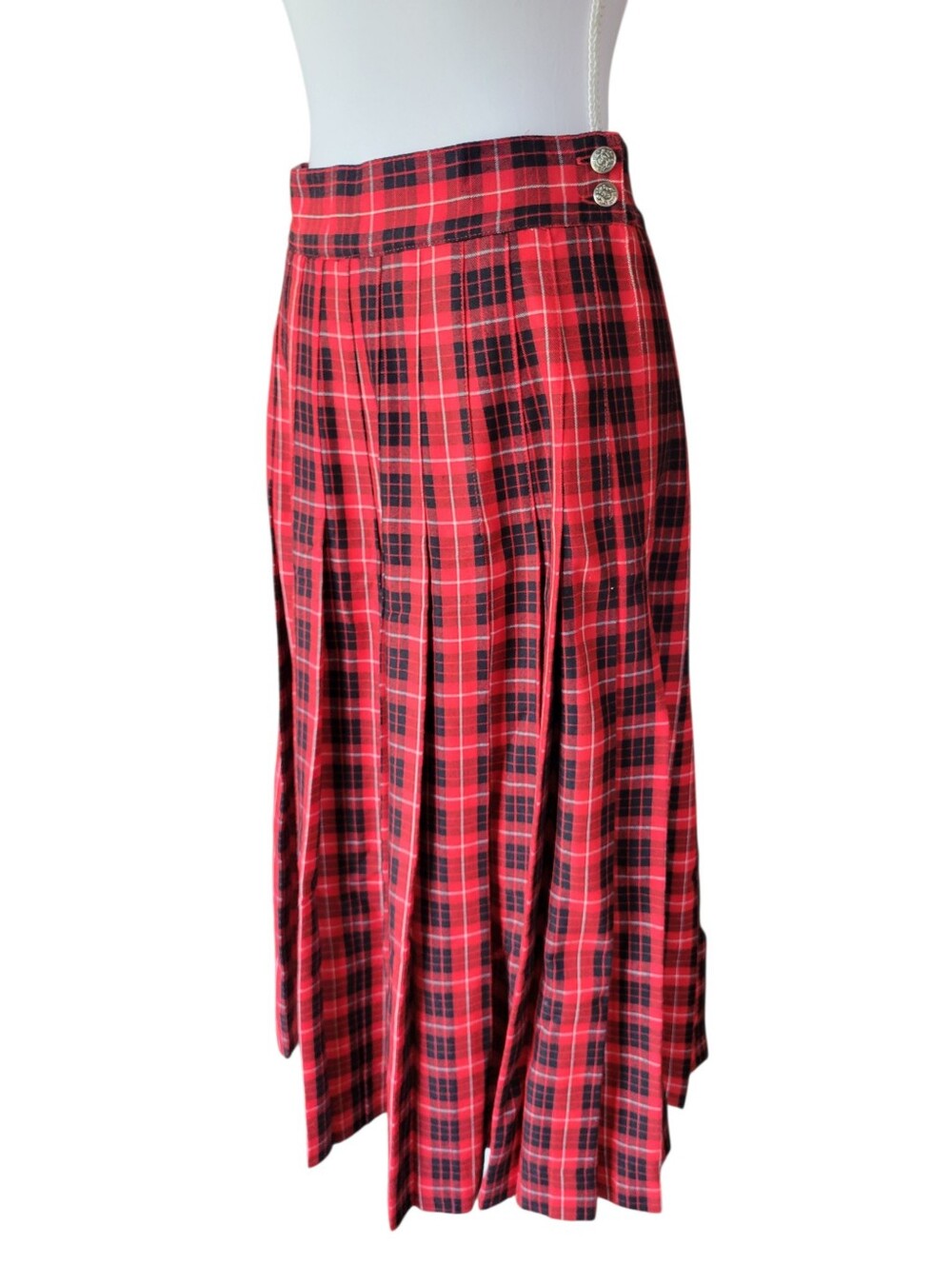Vintage Chaus Red Plaid Pleated Maxi Skirt - Picture 4 of 9